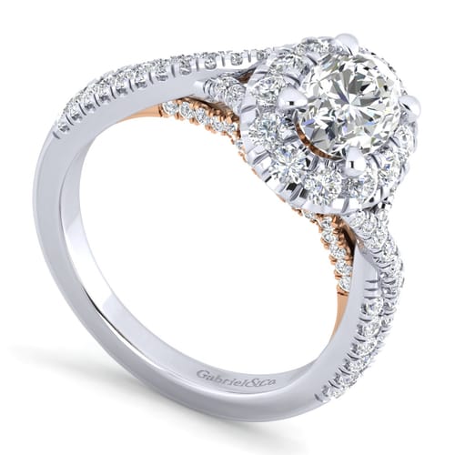 14K White-Rose Gold Oval Halo Diamond Engagement Ring