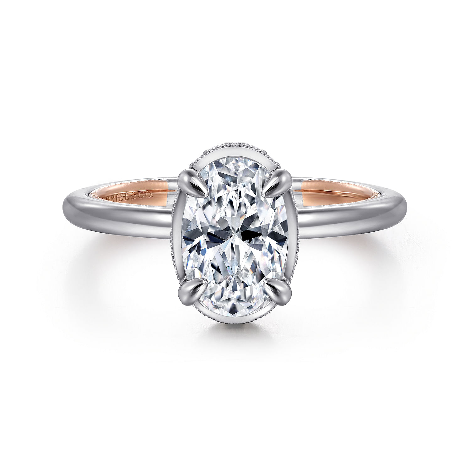 Gabriel - 14K White-Rose Gold Oval Halo Diamond Engagement Ring