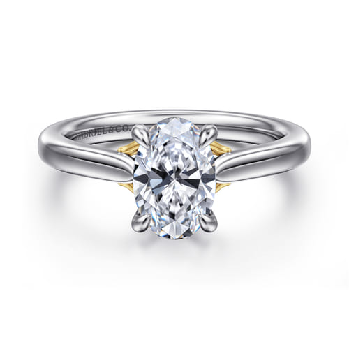 14K White-Rose Gold Oval Lotus Diamond Engagement Ring