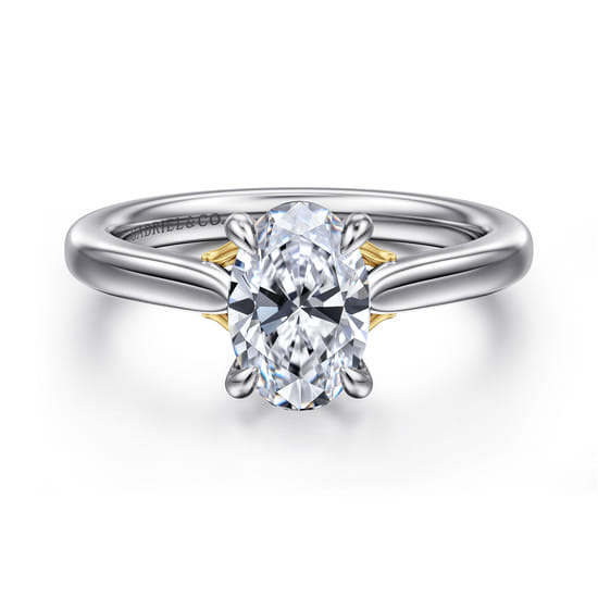 Gabriel - 14K White-Rose Gold Oval Lotus Diamond Engagement Ring