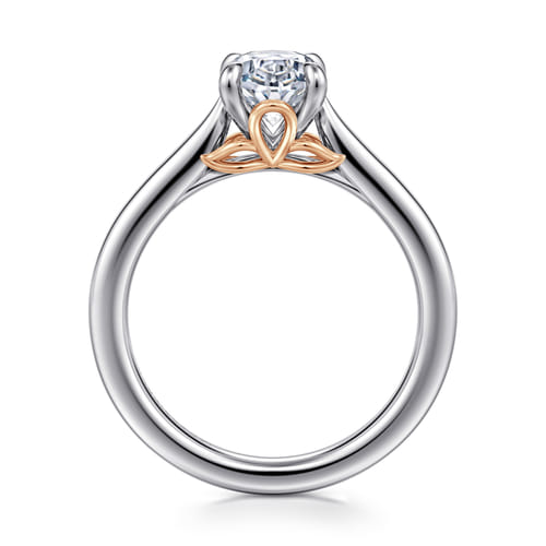 14K White-Rose Gold Oval Lotus Diamond Engagement Ring