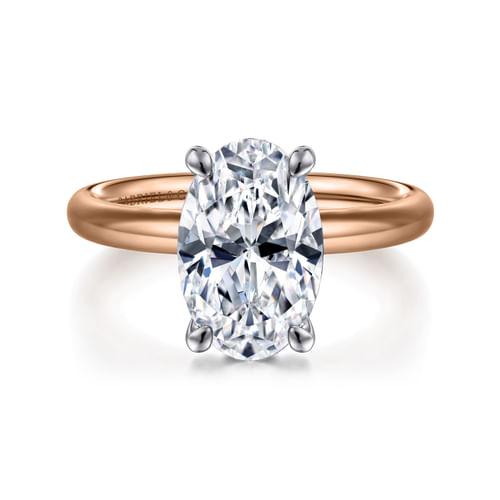 14K White-Rose Gold Oval Solitaire Diamond Engagement Ring