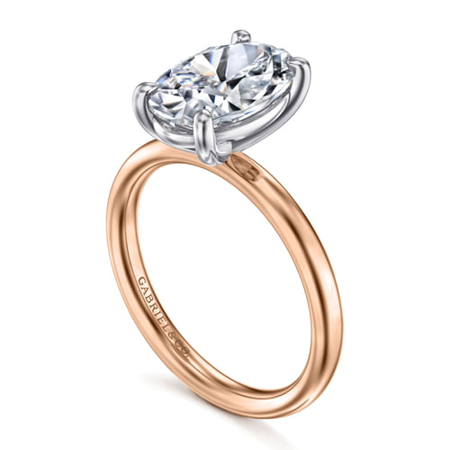 14K White-Rose Gold Oval Solitaire Diamond Engagement Ring