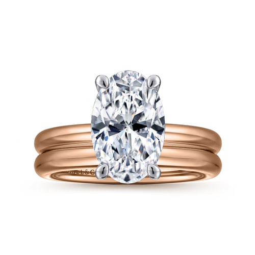 14K White-Rose Gold Oval Solitaire Diamond Engagement Ring