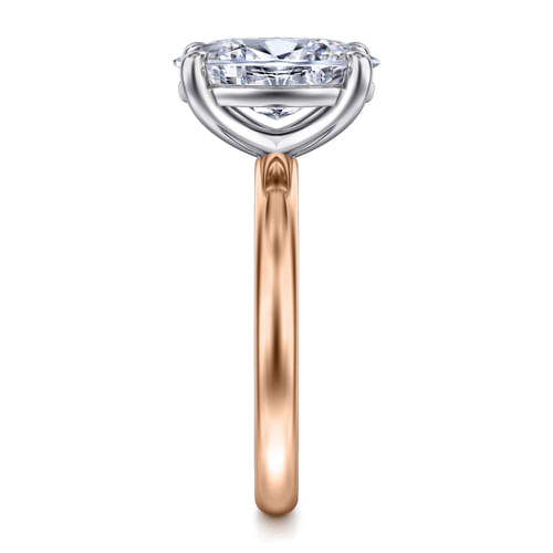 14K White-Rose Gold Oval Solitaire Diamond Engagement Ring