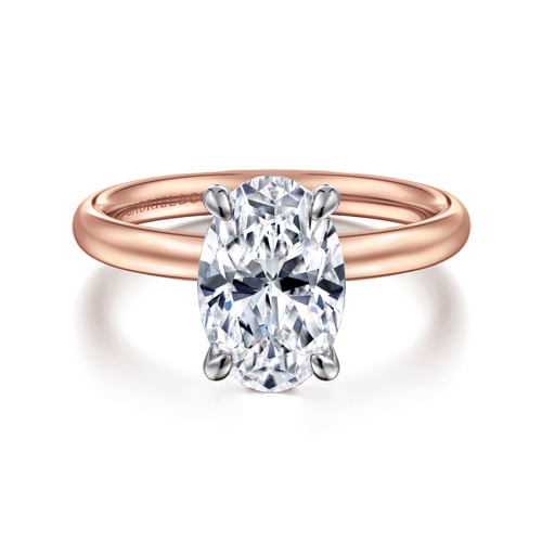 14K White-Rose Gold Oval Solitaire Diamond Engagement Ring