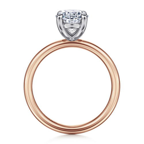 14K White-Rose Gold Oval Solitaire Diamond Engagement Ring