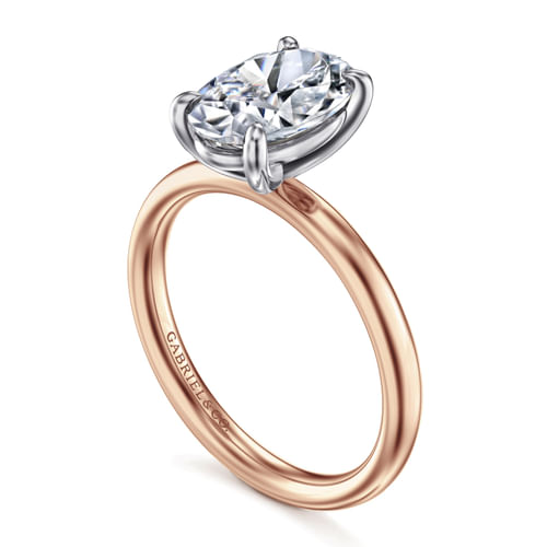 14K White-Rose Gold Oval Solitaire Diamond Engagement Ring