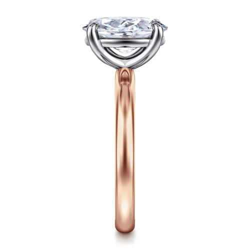 14K White-Rose Gold Oval Solitaire Diamond Engagement Ring