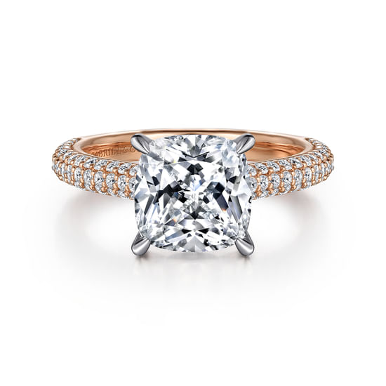 Gabriel - 14K White-Rose Gold Pavé Cushion Cut Diamond Engagement Ring