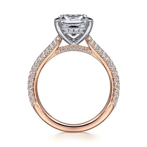 14K White-Rose Gold Pavé Cushion Cut Diamond Engagement Ring
