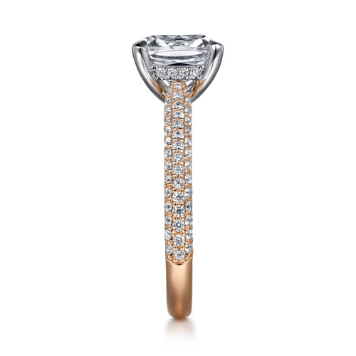 14K White-Rose Gold Pavé Cushion Cut Diamond Engagement Ring