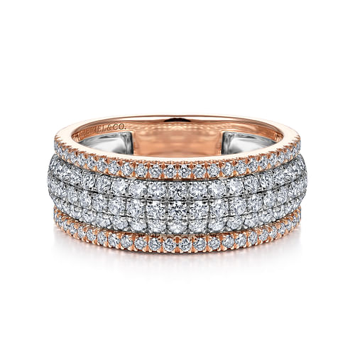 14K White-Rose Gold Pavé Diamond Wide Band Ring