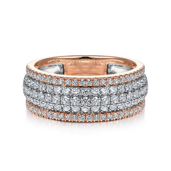 Gabriel - 14K White-Rose Gold Pavé Diamond Wide Band Ring