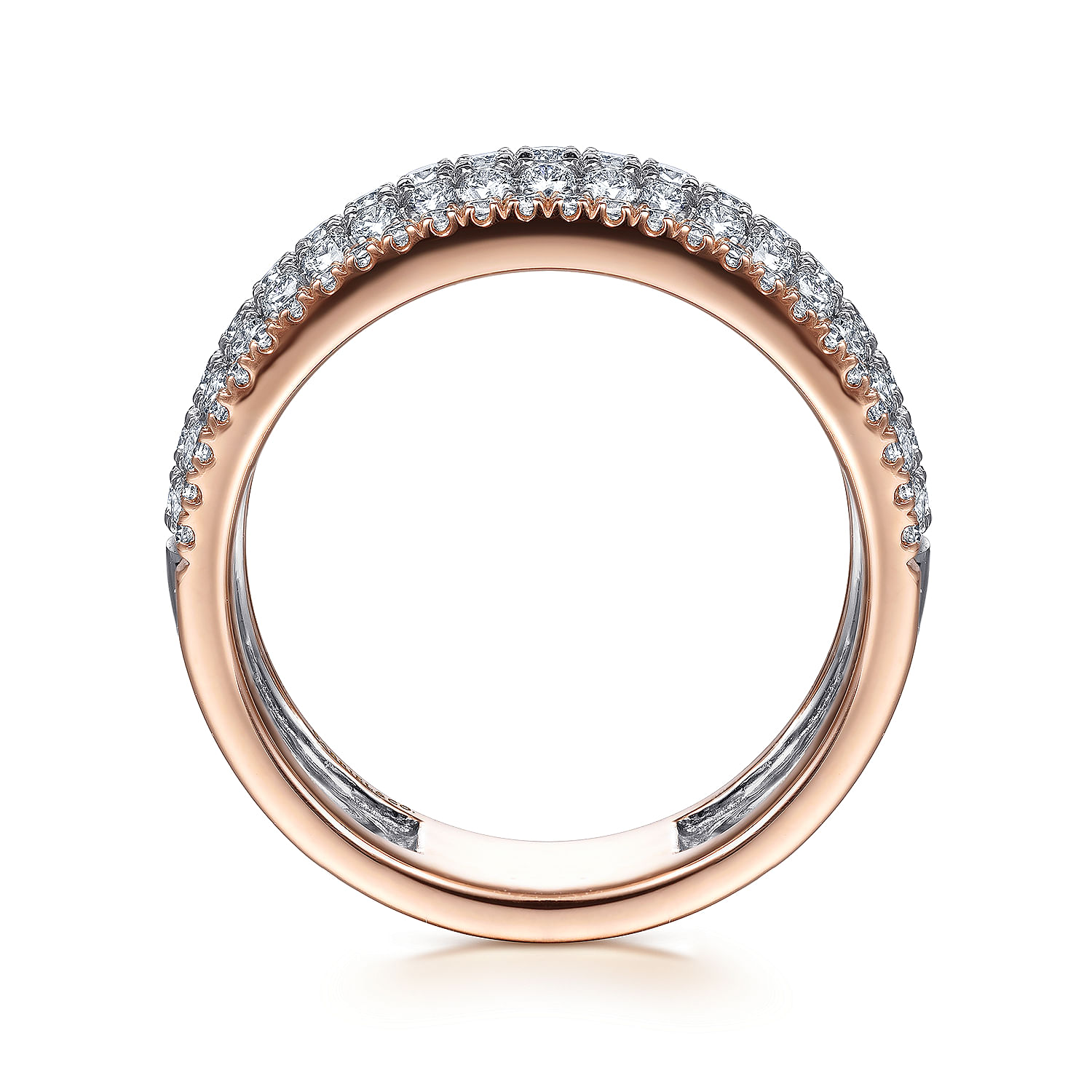 14K White-Rose Gold Pavé Diamond Wide Band Ring