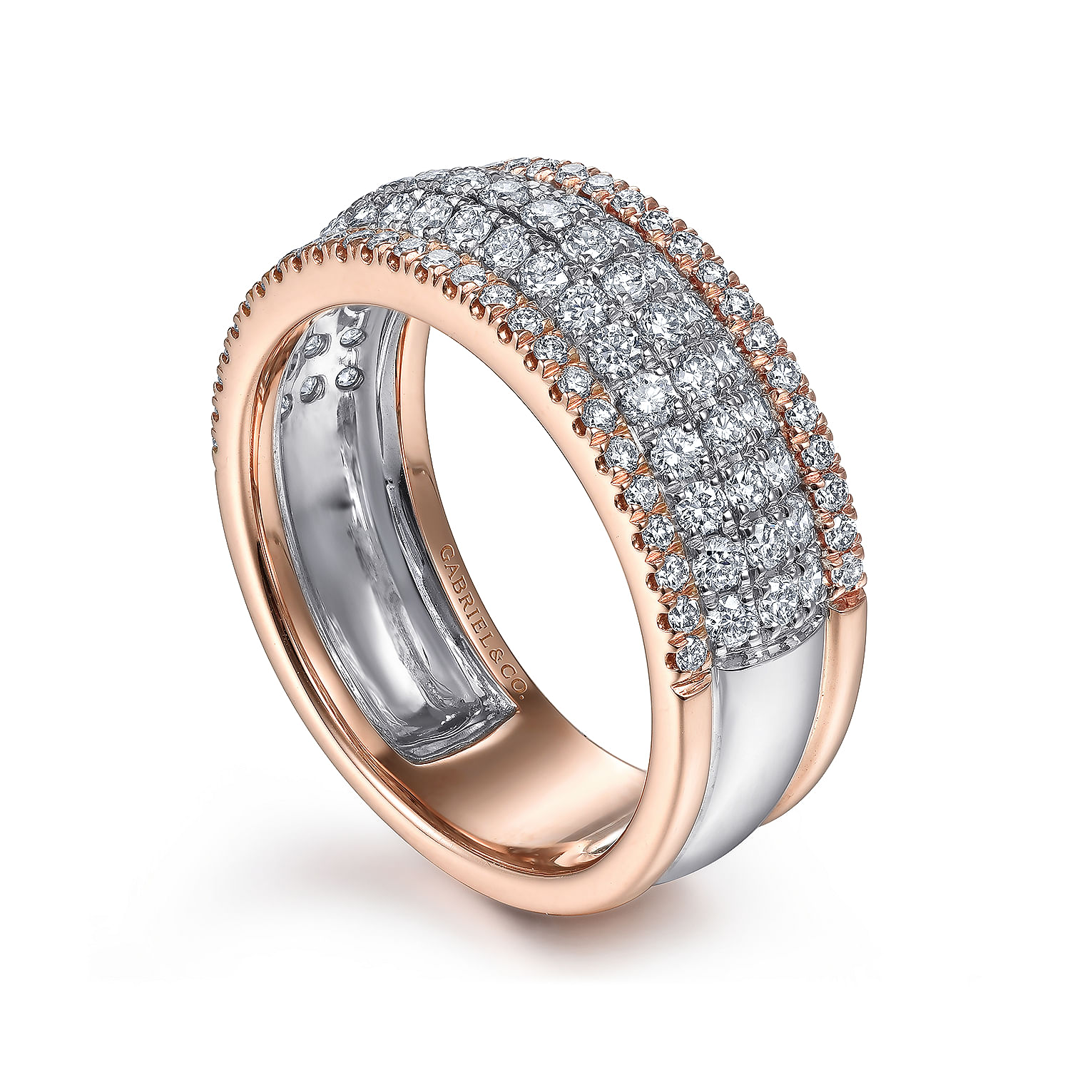 14K White-Rose Gold Pavé Diamond Wide Band Ring