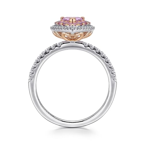14K White-Rose Gold Pear Shape Complete Diamond Engagement Ring