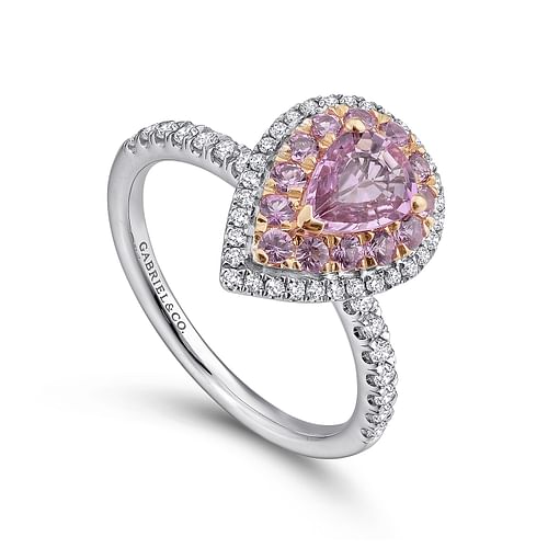 14K White-Rose Gold Pear Shape Complete Diamond Engagement Ring