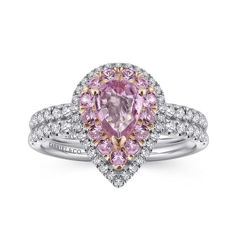 14K White-Rose Gold Pear Shape Complete Diamond Engagement Ring