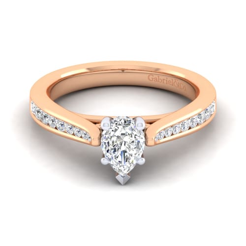 14K White-Rose Gold Pear Shape Diamond Channel Set Engagement Ring 14K White-Rose Gold Pear Shape Diamond Channel Set Engagement Ring