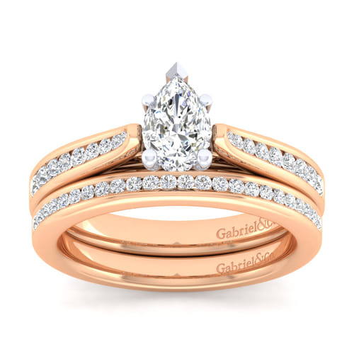 14K White-Rose Gold Pear Shape Diamond Channel Set Engagement Ring 14K White-Rose Gold Pear Shape Diamond Channel Set Engagement Ring