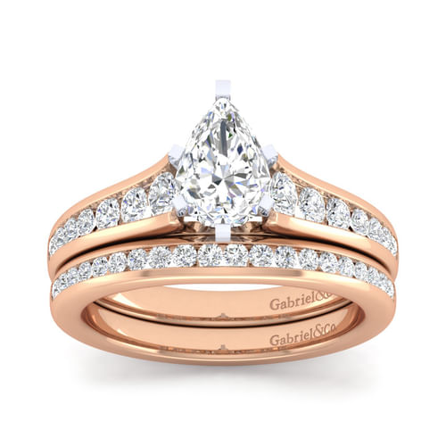 14K White-Rose Gold Pear Shape Diamond Channel Set Engagement Ring