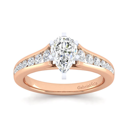 14K White-Rose Gold Pear Shape Diamond Channel Set Engagement Ring