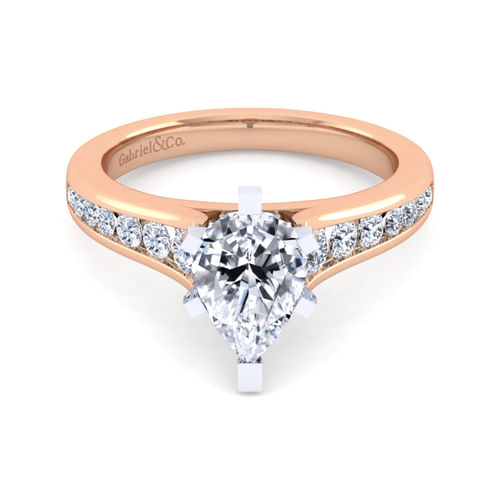 14K White-Rose Gold Pear Shape Diamond Channel Set Engagement Ring