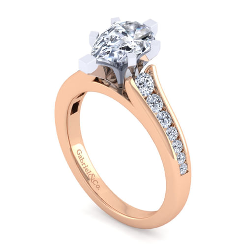 14K White-Rose Gold Pear Shape Diamond Channel Set Engagement Ring