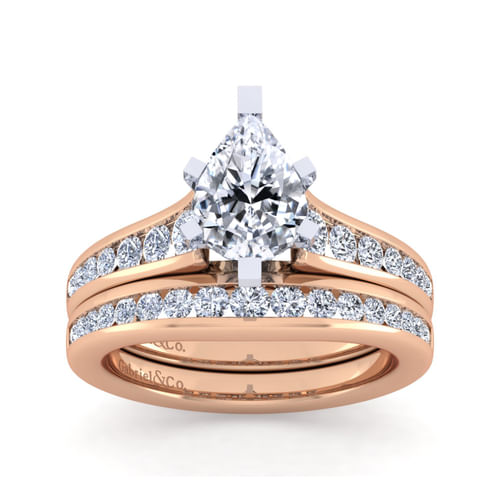 14K White-Rose Gold Pear Shape Diamond Channel Set Engagement Ring