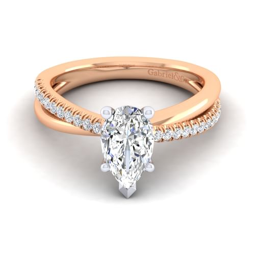 14K White-Rose Gold Pear Shape Diamond Engagement Ring