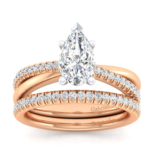 14K White-Rose Gold Pear Shape Diamond Engagement Ring