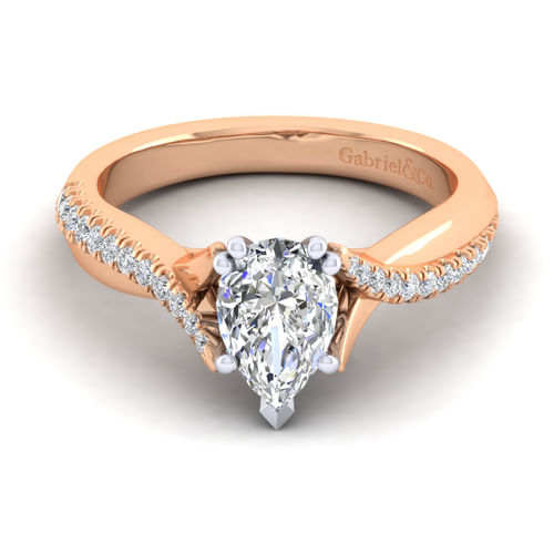14K White-Rose Gold Pear Shape Diamond Engagement Ring