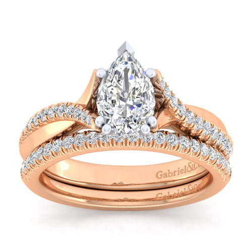 14K White-Rose Gold Pear Shape Diamond Engagement Ring