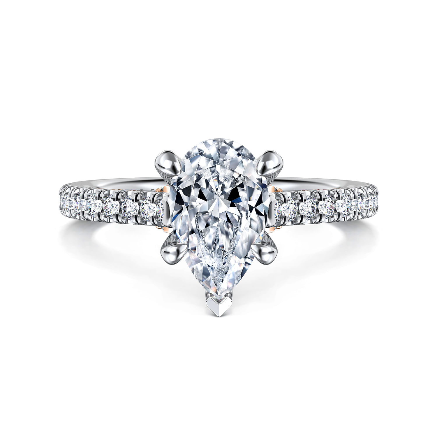 Gabriel - 14K White-Rose Gold Pear Shape Diamond Engagement Ring