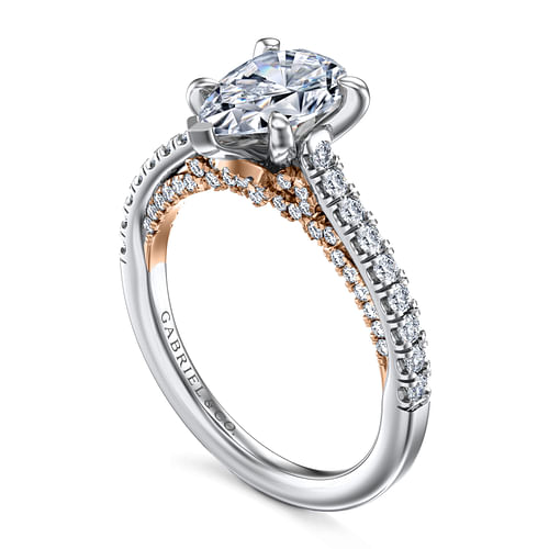 14K White-Rose Gold Pear Shape Diamond Engagement Ring