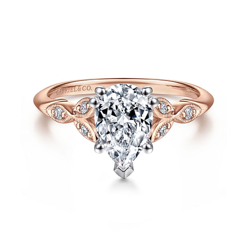 14K White-Rose Gold Pear Shape Diamond Engagement Ring