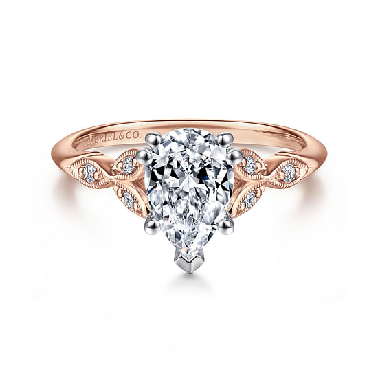 Gabriel - 14K White-Rose Gold Pear Shape Diamond Engagement Ring