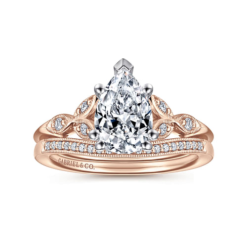 14K White-Rose Gold Pear Shape Diamond Engagement Ring