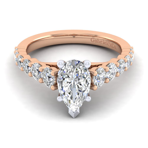 14K White-Rose Gold Pear Shape Diamond Engagement Ring