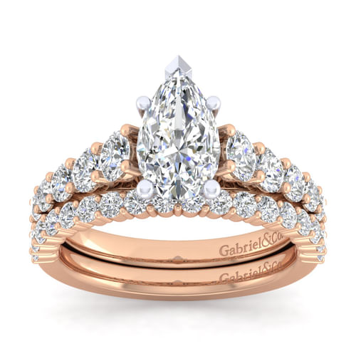 14K White-Rose Gold Pear Shape Diamond Engagement Ring