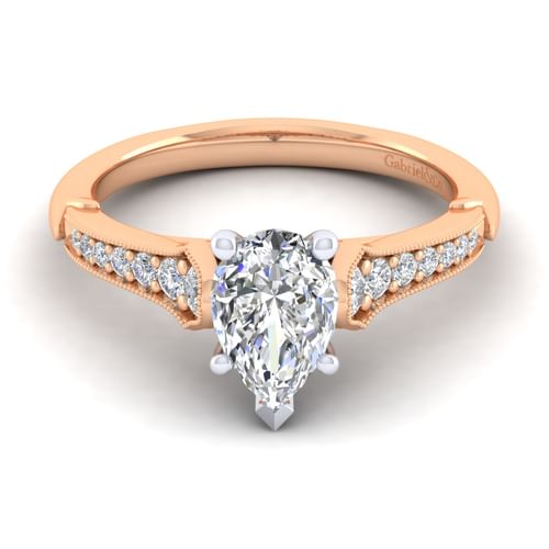 14K White-Rose Gold Pear Shape Diamond Engagement Ring