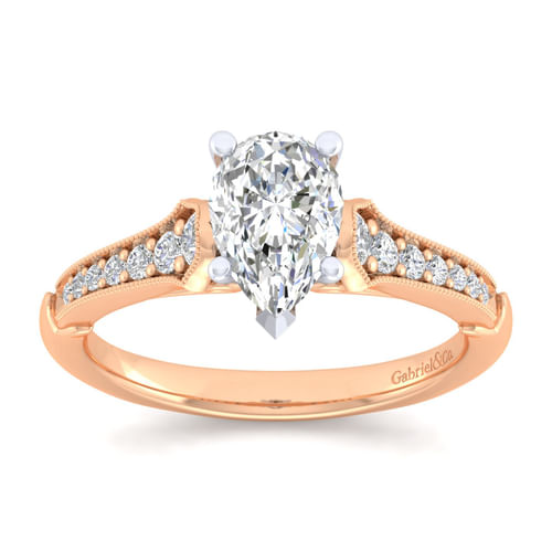 14K White-Rose Gold Pear Shape Diamond Engagement Ring