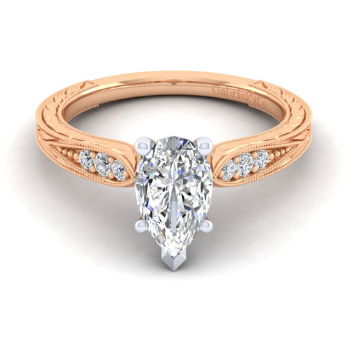 14K White-Rose Gold Pear Shape Diamond Engagement Ring