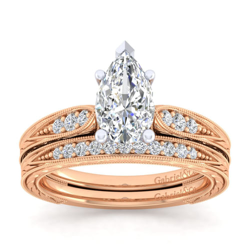 14K White-Rose Gold Pear Shape Diamond Engagement Ring