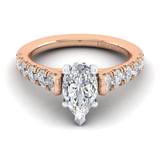 Gabriel - 14K White-Rose Gold Pear Shape Diamond Engagement Ring