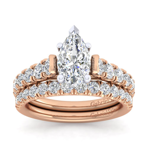 14K White-Rose Gold Pear Shape Diamond Engagement Ring