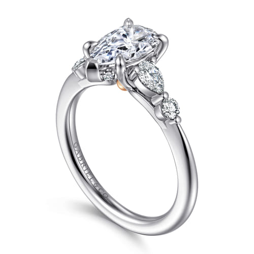 14K White-Rose Gold Pear Shape Diamond Engagement Ring