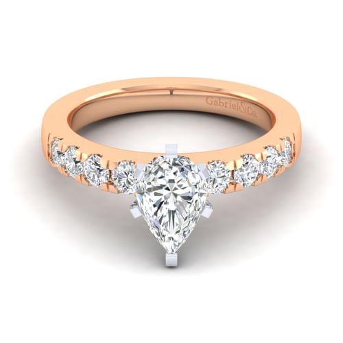 14K White-Rose Gold Pear Shape Diamond Engagement Ring