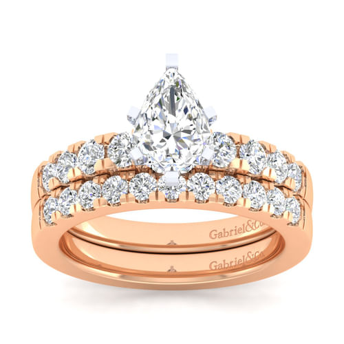 14K White-Rose Gold Pear Shape Diamond Engagement Ring
